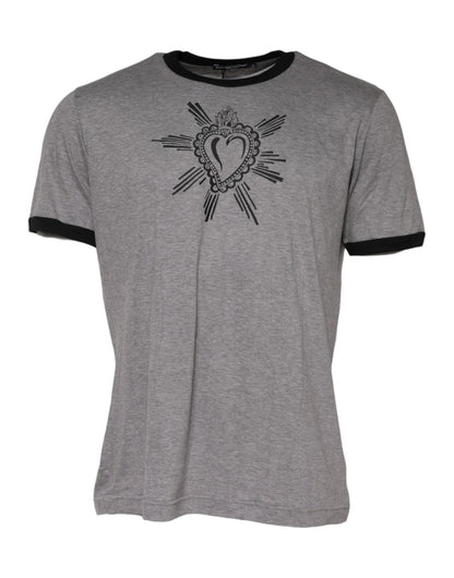 Dolce & Gabbana Gray Sacred Heart Cotton Crew Neck T-shirt – IT52 | XL par Dolce & Gabbana | Disponible sur Sandy Store ByNet