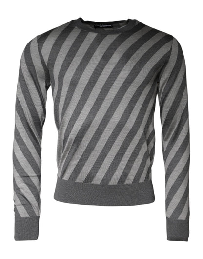 Dolce & Gabbana Gray Stripes Long Sleeve Round Neck Pullover Sweater – IT46 | S par Dolce & Gabbana | Disponible sur Sandy Store ByNet