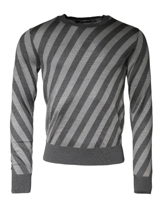 Dolce & Gabbana Gray Stripes Long Sleeve Round Neck Pullover Sweater – IT46 | S par Dolce & Gabbana | Disponible sur Sandy Store ByNet