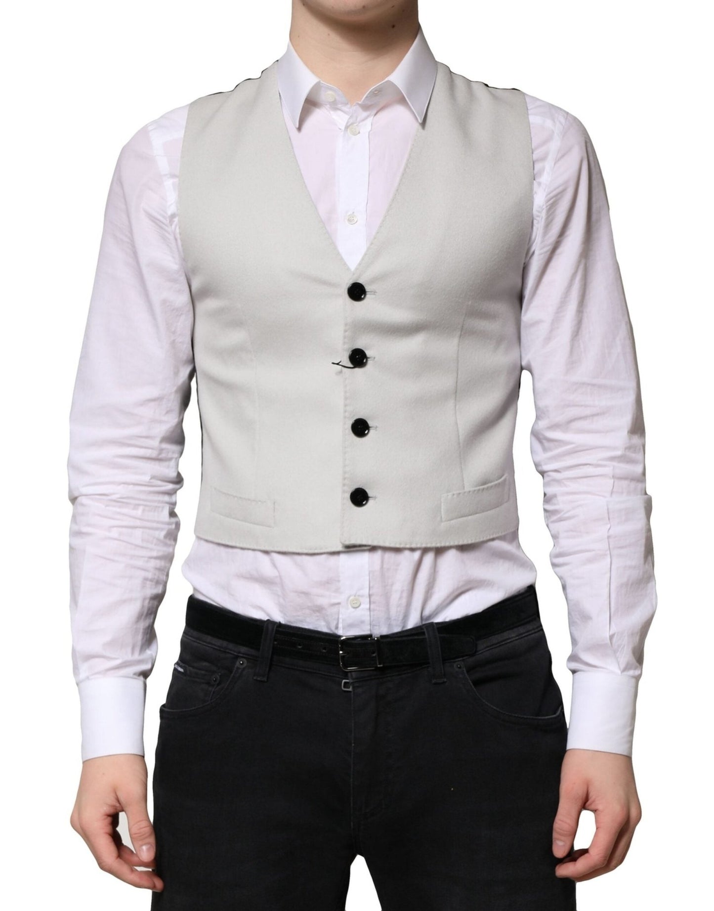 Dolce & Gabbana Gray Wool Dress Formal Men Waistcoat Vest – IT48 | M par Dolce & Gabbana | Disponible sur Sandy Store ByNet