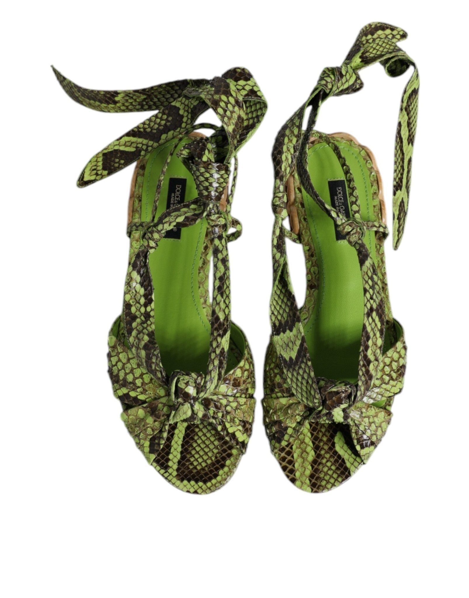 Dolce & Gabbana Green Animal Print Ankle Wrap Sandals Shoes - Sandy Store ByNet