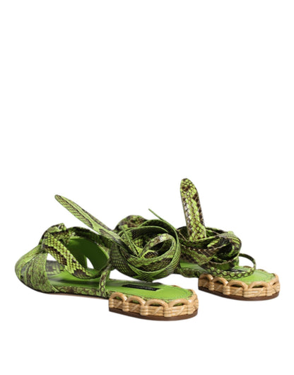 Dolce & Gabbana Green Animal Print Ankle Wrap Sandals Shoes - Sandy Store ByNet