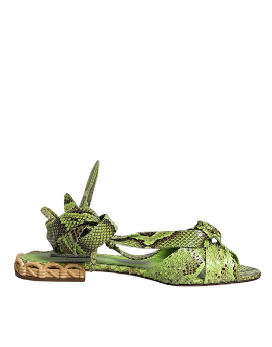 Dolce & Gabbana Green Animal Print Ankle Wrap Sandals Shoes - Sandy Store ByNet