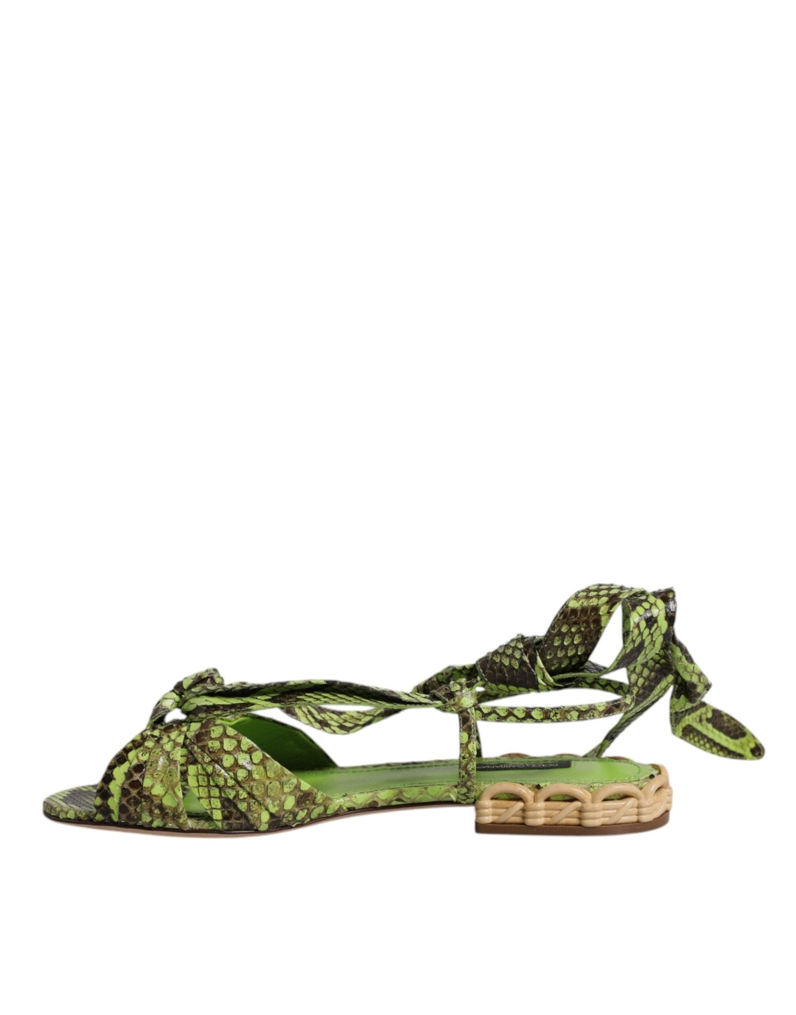 Dolce & Gabbana Green Animal Print Ankle Wrap Sandals Shoes - Sandy Store ByNet