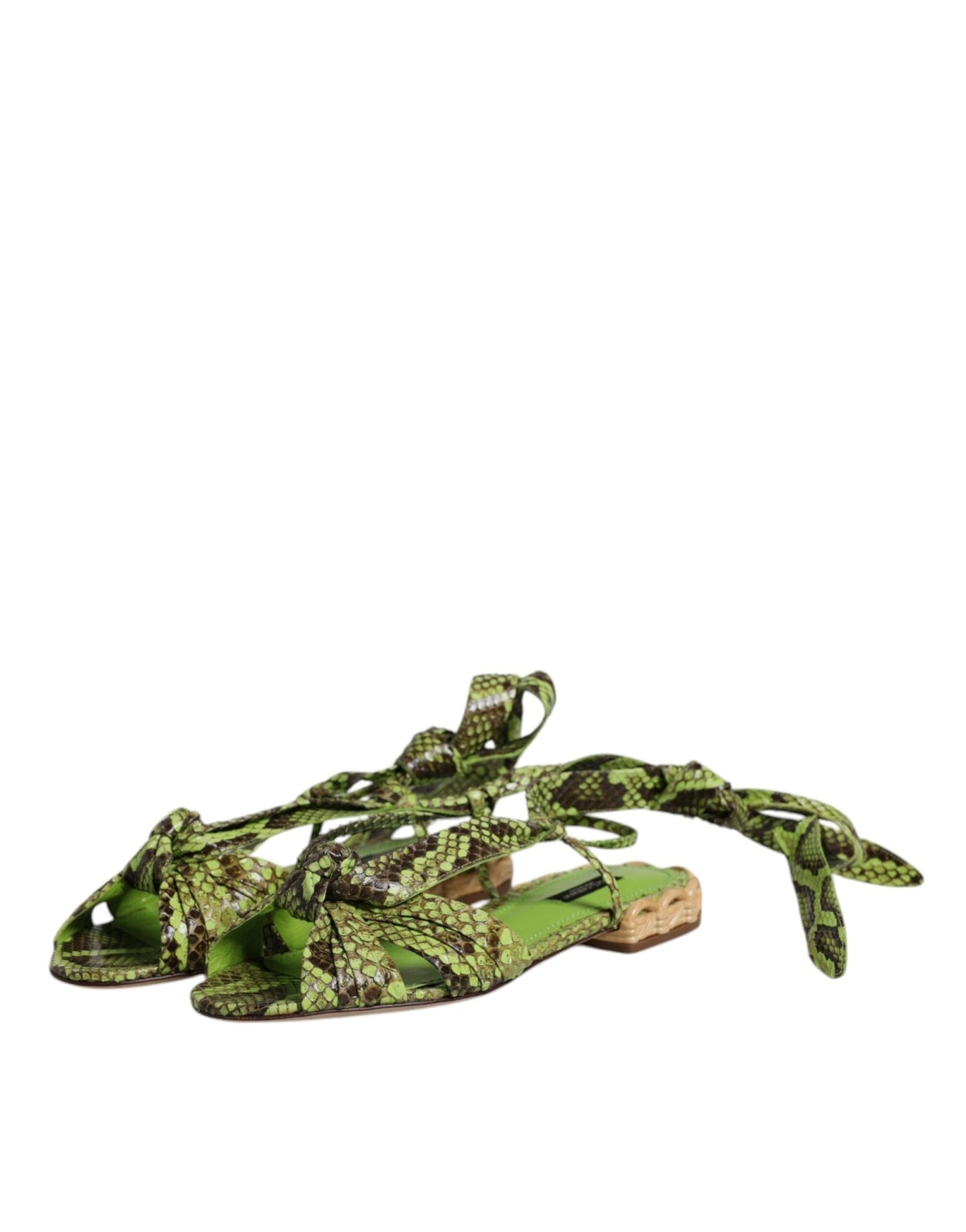 Dolce & Gabbana Green Animal Print Ankle Wrap Sandals Shoes - Sandy Store ByNet