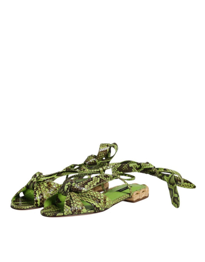 Dolce & Gabbana Green Animal Print Ankle Wrap Sandals Shoes - Sandy Store ByNet