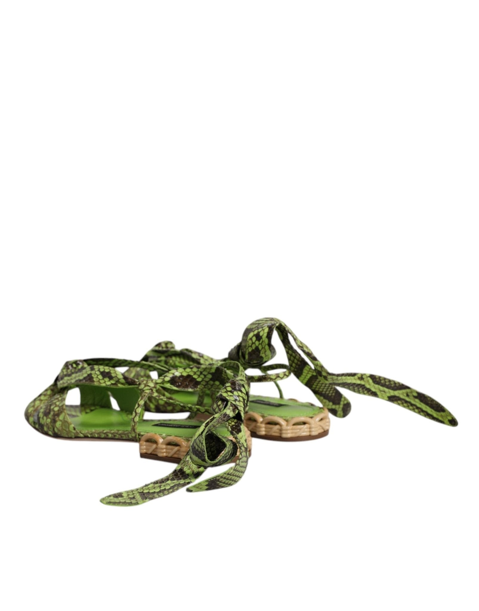 Dolce & Gabbana Green Animal Print Ankle Wrap Sandals Shoes - Sandy Store ByNet
