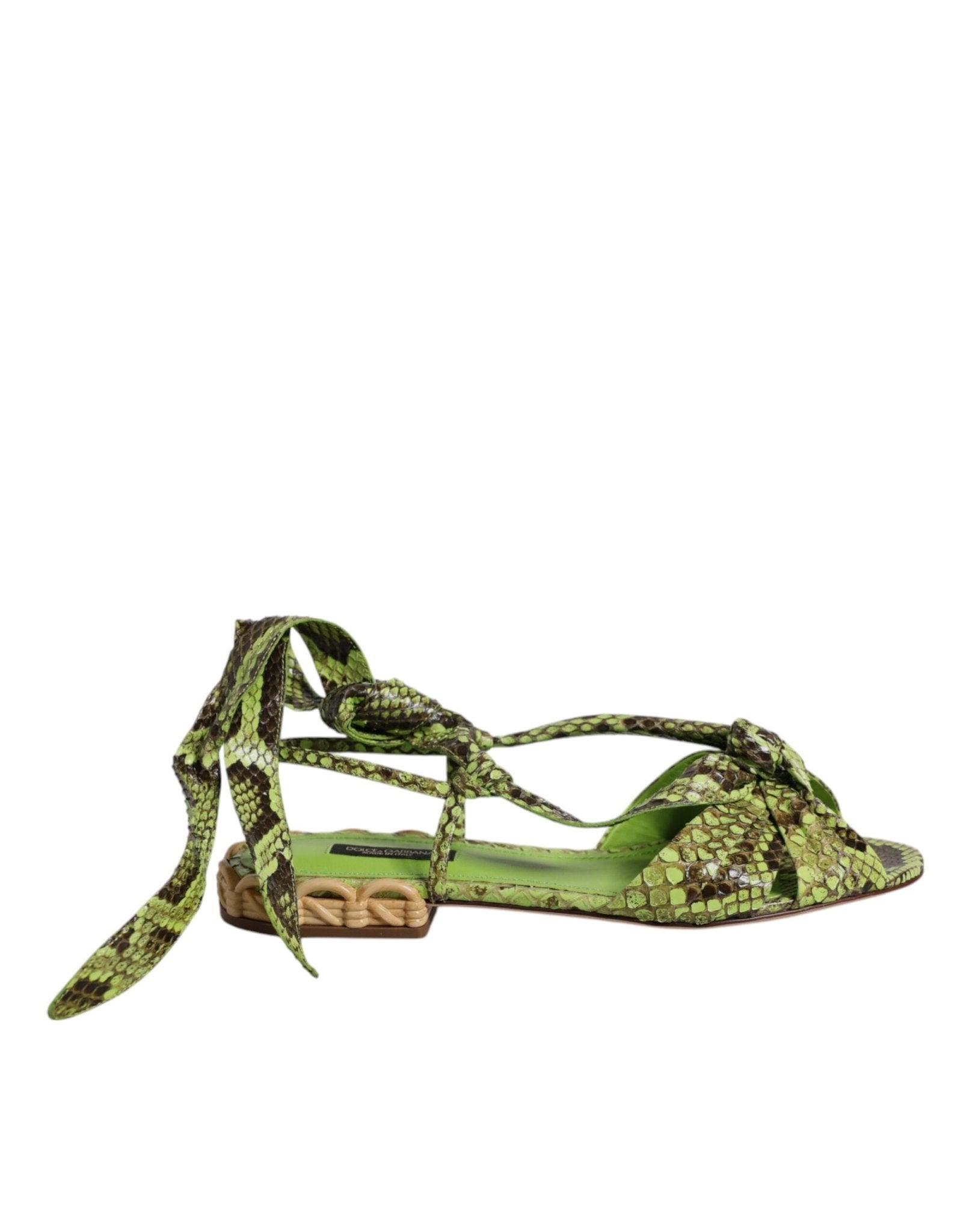 Dolce & Gabbana Green Animal Print Ankle Wrap Sandals Shoes - Sandy Store ByNet