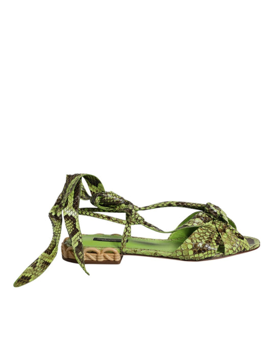 Dolce & Gabbana Green Animal Print Ankle Wrap Sandals Shoes - Sandy Store ByNet