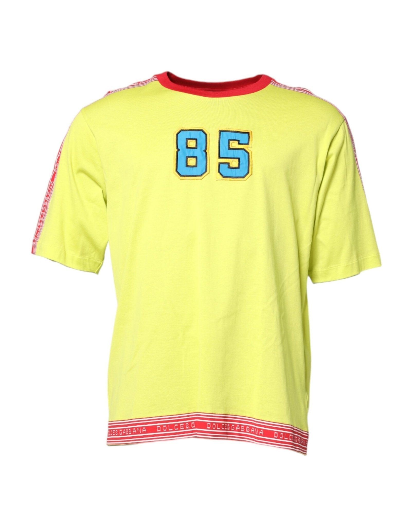 Dolce & Gabbana Green Cotton 85 Patch Crew Neck T-shirt – IT52 | XL par Dolce & Gabbana | Disponible sur Sandy Store ByNet