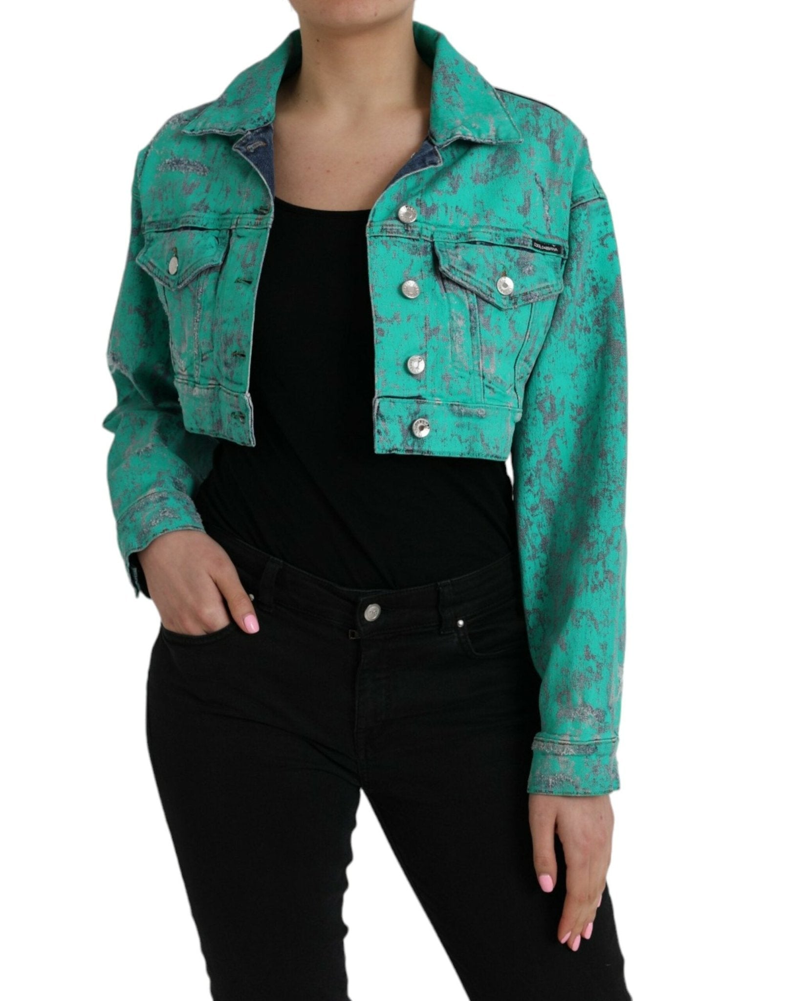 Dolce & Gabbana Green Cotton Tie Dye Cropped Cropped Denim Jacket - Sandy Store ByNet
