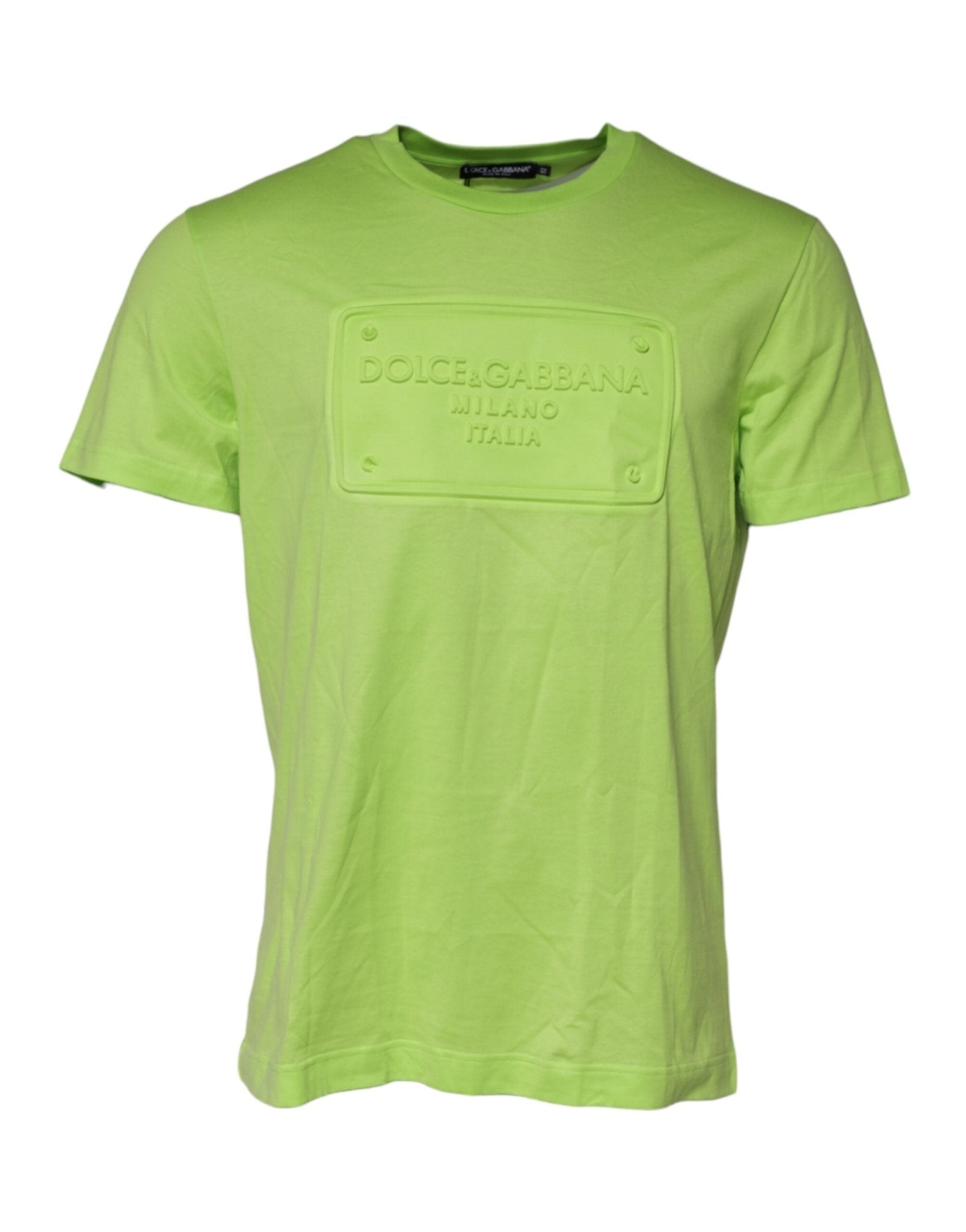 Dolce & Gabbana Green Embossed Logo Cotton Crew Neck T-shirt – IT54 | XL par Dolce & Gabbana | Disponible sur Sandy Store ByNet