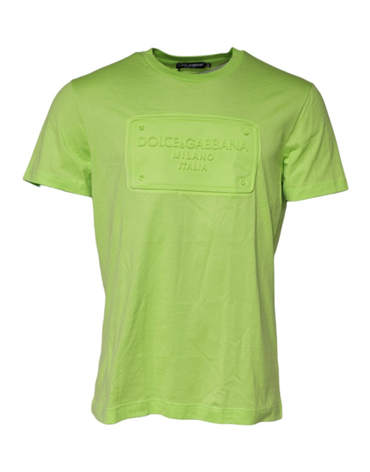 Dolce & Gabbana Green Embossed Logo Cotton Crew Neck T-shirt – IT54 | XL par Dolce & Gabbana | Disponible sur Sandy Store ByNet