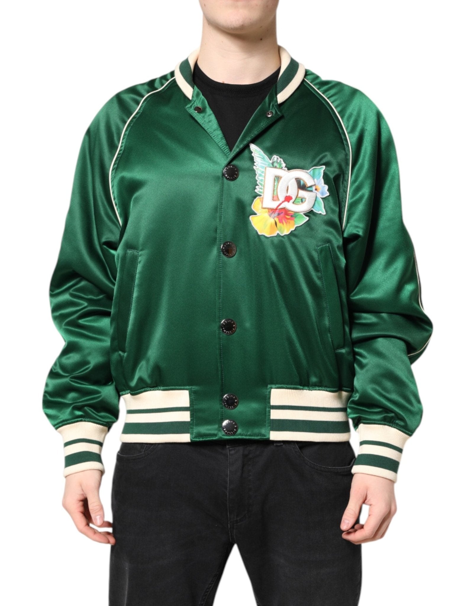 Dolce & Gabbana Green Floral DG Logo Full Zip Bomber Jacket – IT50 | L par Dolce & Gabbana | Disponible sur Sandy Store ByNet