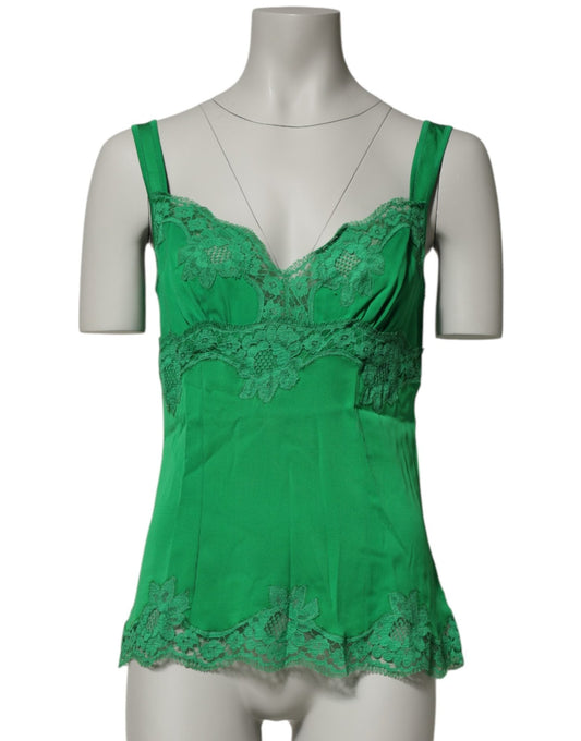 Dolce & Gabbana Green Floral Lace Tank Lingerie Top Underwear – IT3 | M par Dolce & Gabbana | Disponible sur Sandy Store ByNet