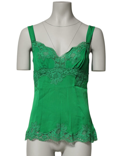 Dolce & Gabbana Green Floral Lace Tank Lingerie Top Underwear – IT3 | M par Dolce & Gabbana | Disponible sur Sandy Store ByNet