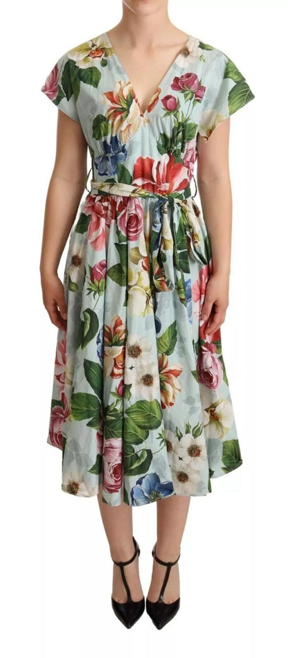 Dolce & Gabbana Green Floral Short Sleeves Cotton V - neck Dress – IT38 | XS par Dolce & Gabbana | Disponible sur Sandy Store ByNet