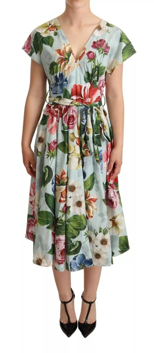 Dolce & Gabbana Green Floral Short Sleeves Cotton V - neck Dress – IT38 | XS par Dolce & Gabbana | Disponible sur Sandy Store ByNet