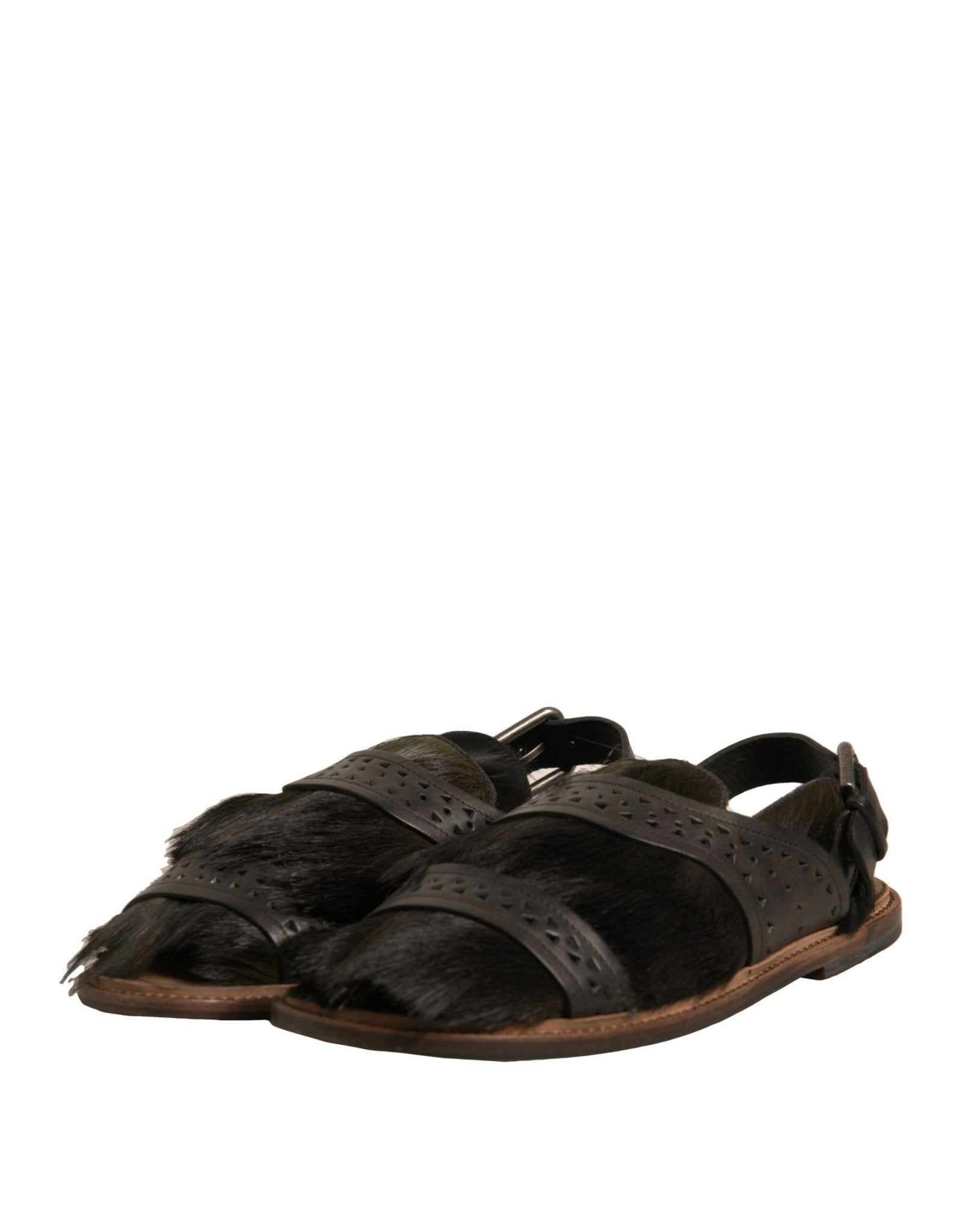 Dolce & Gabbana Green Gazelle Hair Leather Flats Sandals Shoes - Sandy Store ByNet