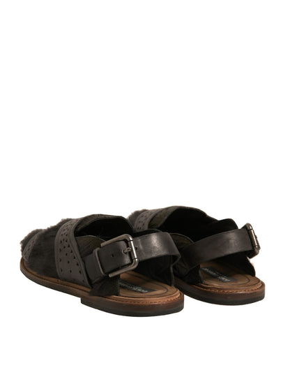 Dolce & Gabbana Green Gazelle Hair Leather Flats Sandals Shoes - Sandy Store ByNet