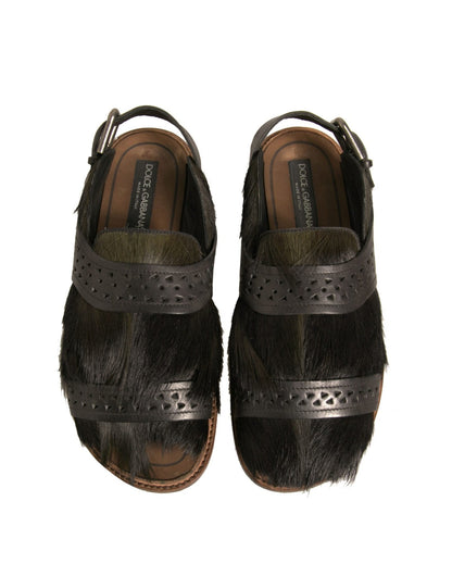 Dolce & Gabbana Green Gazelle Hair Leather Flats Sandals Shoes - Sandy Store ByNet