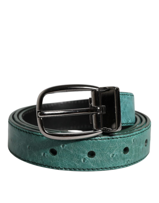 Dolce & Gabbana Green Leather Silver Tone Metal Buckle Belt - Sandy Store ByNet