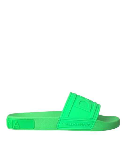 Dolce & Gabbana Green Leather Slides Sandals Beachwear Shoes - Sandy Store ByNet
