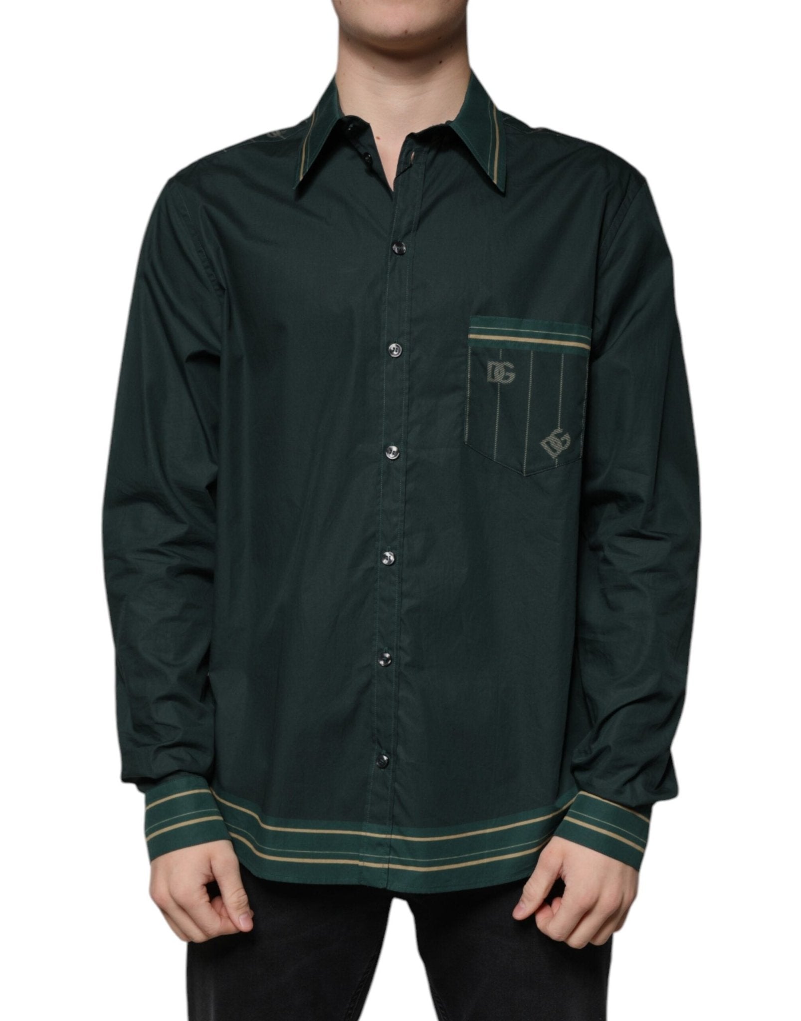 Dolce & Gabbana Green Logo Long Sleeve MARTINI Casual Shirt - Sandy Store ByNet