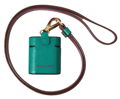Dolce & Gabbana Green Maroon Calf Leather Logo Print Strap Airpods Case – par Dolce & Gabbana | Disponible sur Sandy Store ByNet