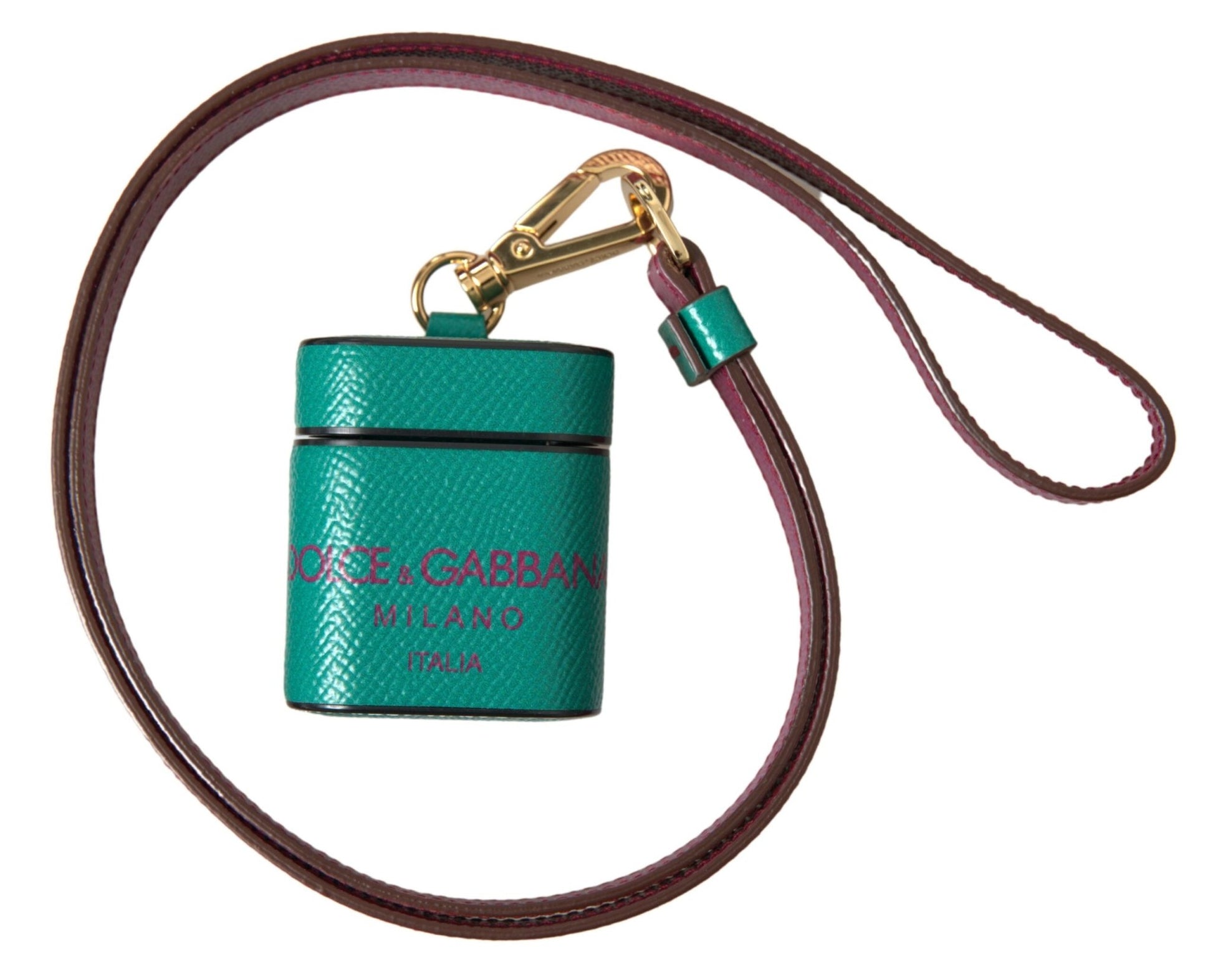 Dolce & Gabbana Green Maroon Calf Leather Logo Print Strap Airpods Case – par Dolce & Gabbana | Disponible sur Sandy Store ByNet