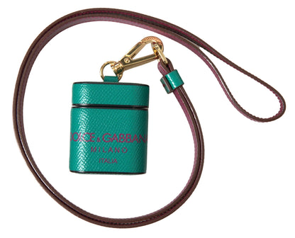 Dolce & Gabbana Green Maroon Calf Leather Logo Print Strap Airpods Case – par Dolce & Gabbana | Disponible sur Sandy Store ByNet