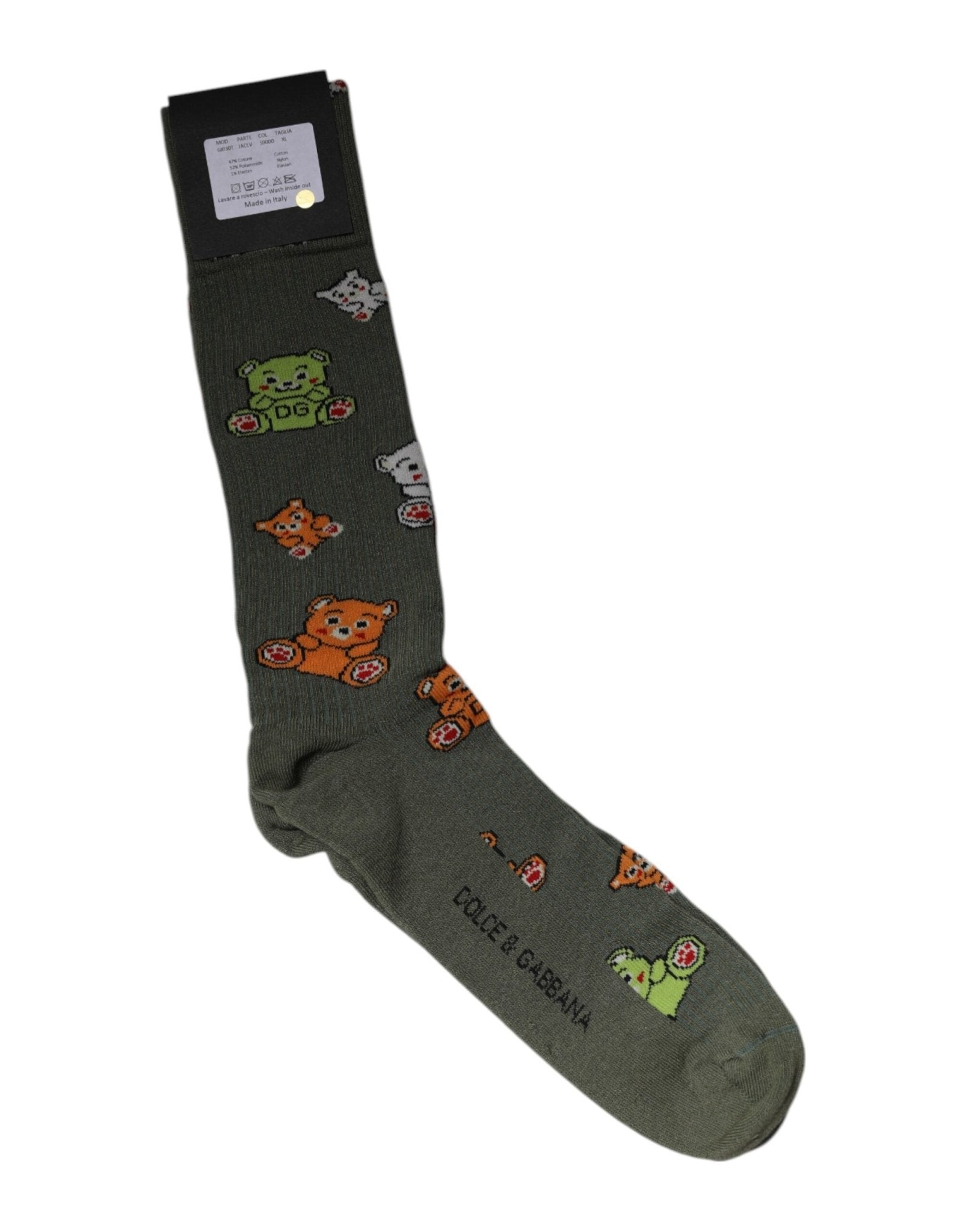 Dolce & Gabbana Green Nylon DG Bear Printed Mid Calf Socks – XL par Dolce & Gabbana | Disponible sur Sandy Store ByNet