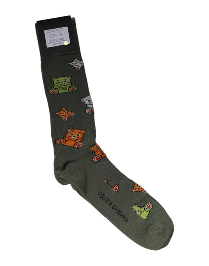 Dolce & Gabbana Green Nylon DG Bear Printed Mid Calf Socks – XL par Dolce & Gabbana | Disponible sur Sandy Store ByNet