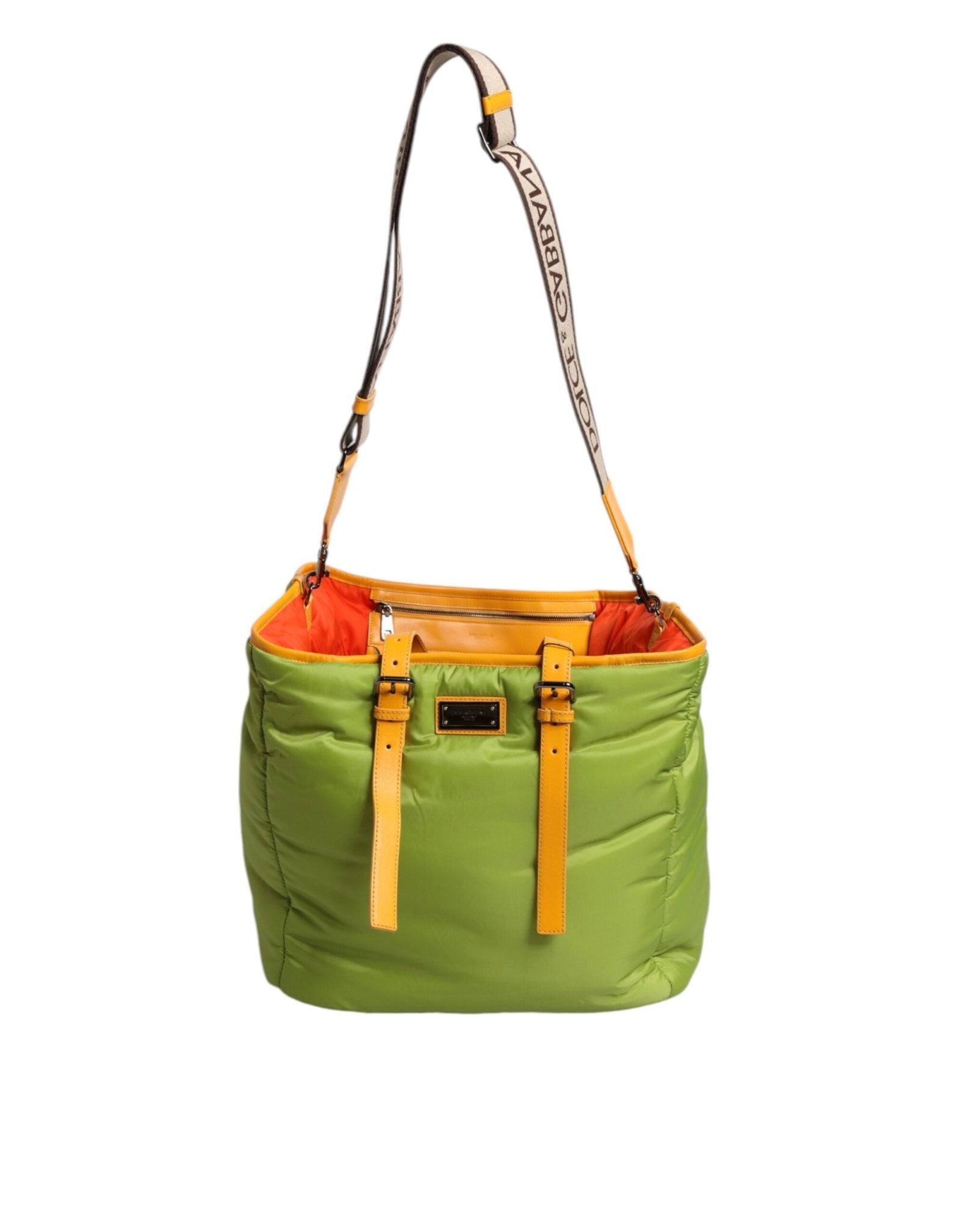 Dolce & Gabbana Green Nylon Padded Logo Plaque Tote Crossbody Bag - Sandy Store ByNet