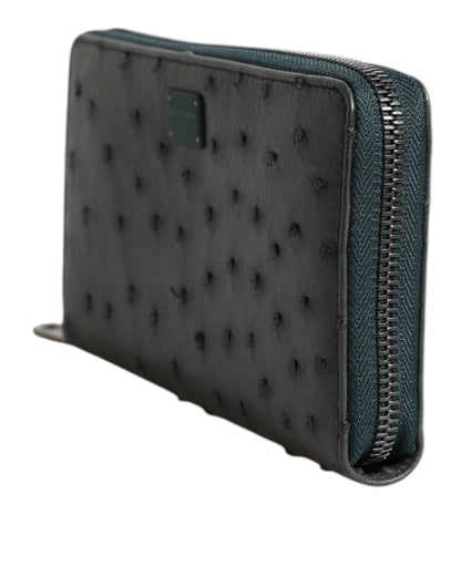 Dolce & Gabbana Green Ostrich Logo Plaque Zip Around Continental Wallet - Sandy Store ByNet
