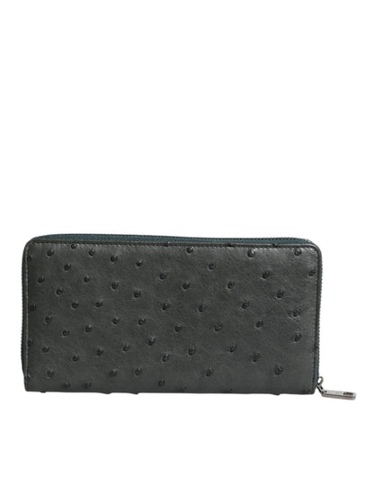 Dolce & Gabbana Green Ostrich Logo Plaque Zip Around Continental Wallet - Sandy Store ByNet