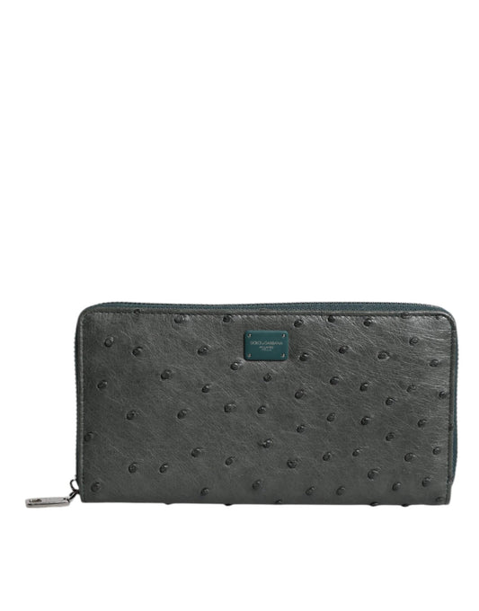 Dolce & Gabbana Green Ostrich Logo Plaque Zip Around Continental Wallet - Sandy Store ByNet
