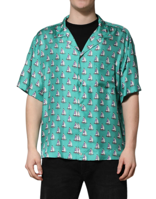 Dolce & Gabbana Green Printed Short Sleeves Casual Shirt – IT44 | 3XL par Dolce & Gabbana | Disponible sur Sandy Store ByNet