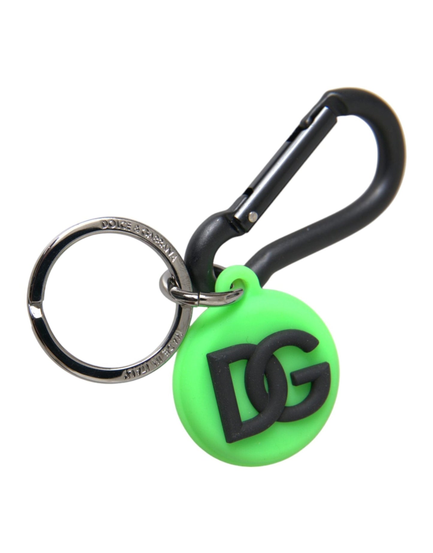Dolce & Gabbana Green Rubber DG Logo Round Brass Metal Keyring Keychain - Sandy Store ByNet