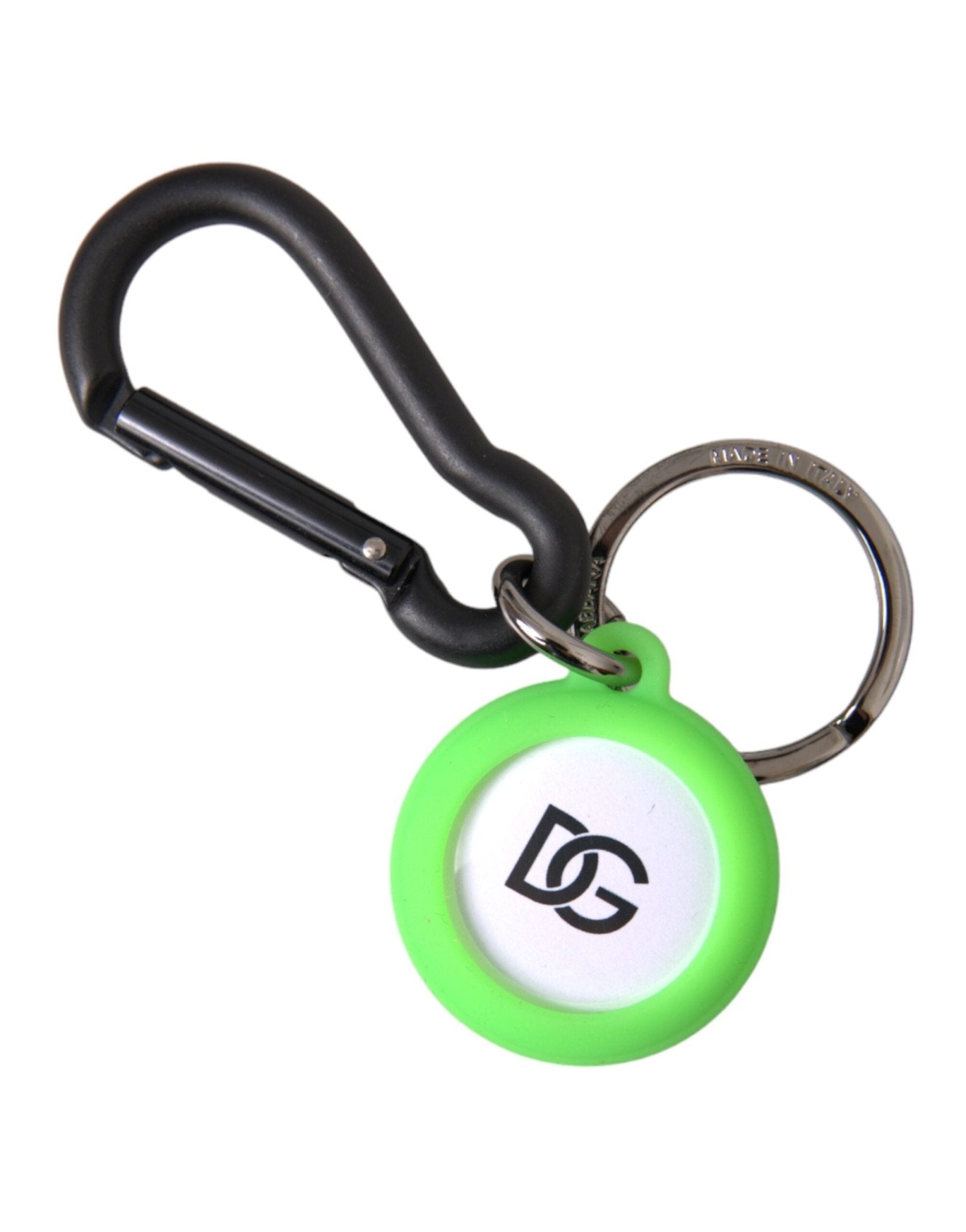Dolce & Gabbana Green Rubber DG Logo Round Brass Metal Keyring Keychain - Sandy Store ByNet