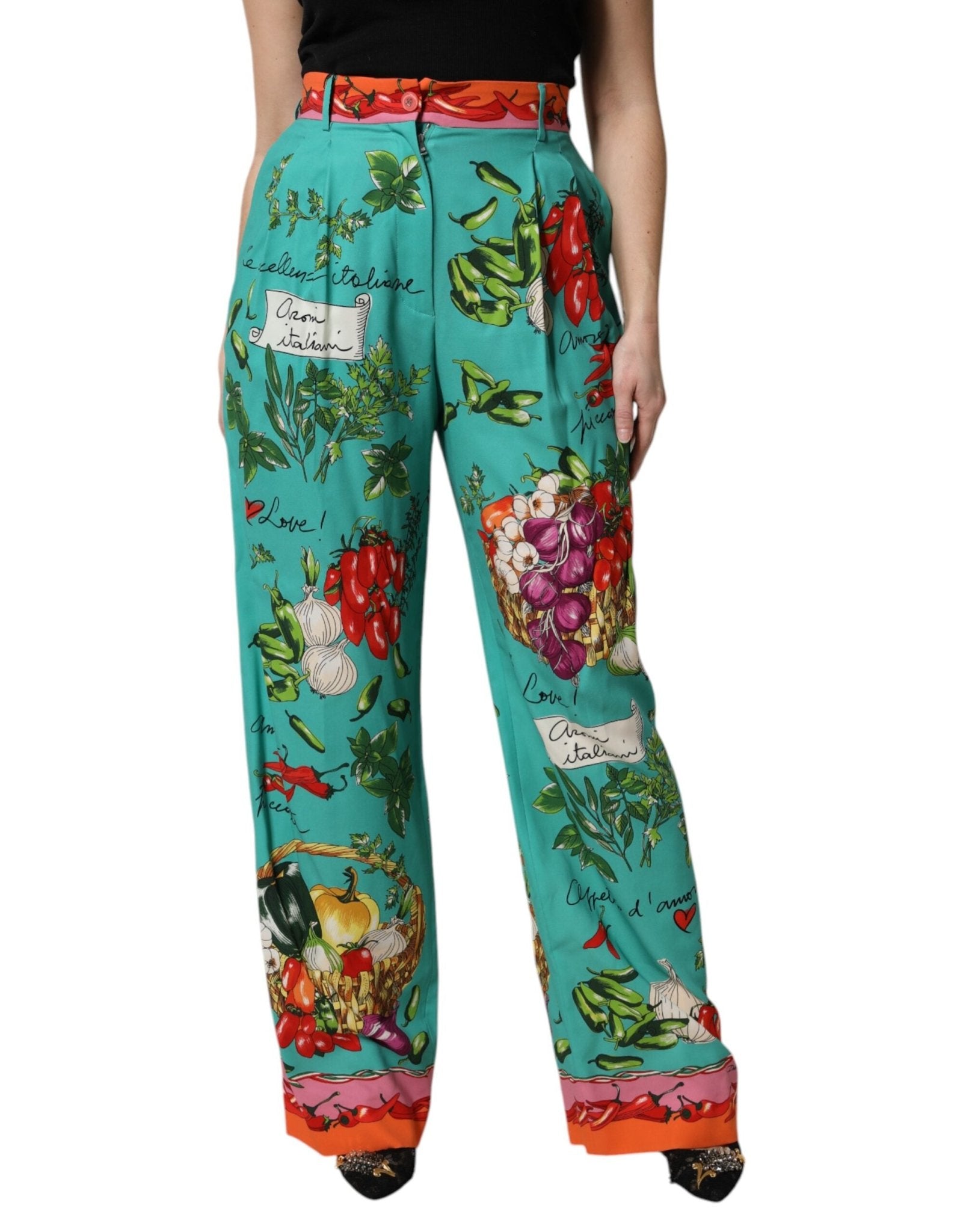 Dolce & Gabbana Green Silk Printed Straight Pants - Sandy Store ByNet