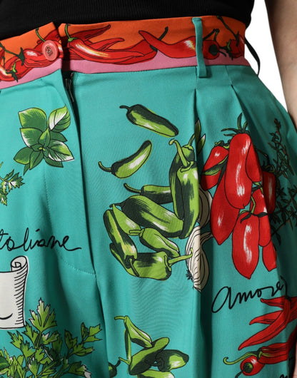 Dolce & Gabbana Green Silk Printed Straight Pants - Sandy Store ByNet