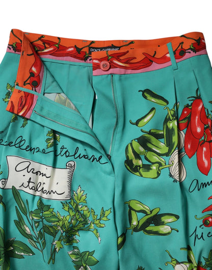 Dolce & Gabbana Green Silk Printed Straight Pants - Sandy Store ByNet
