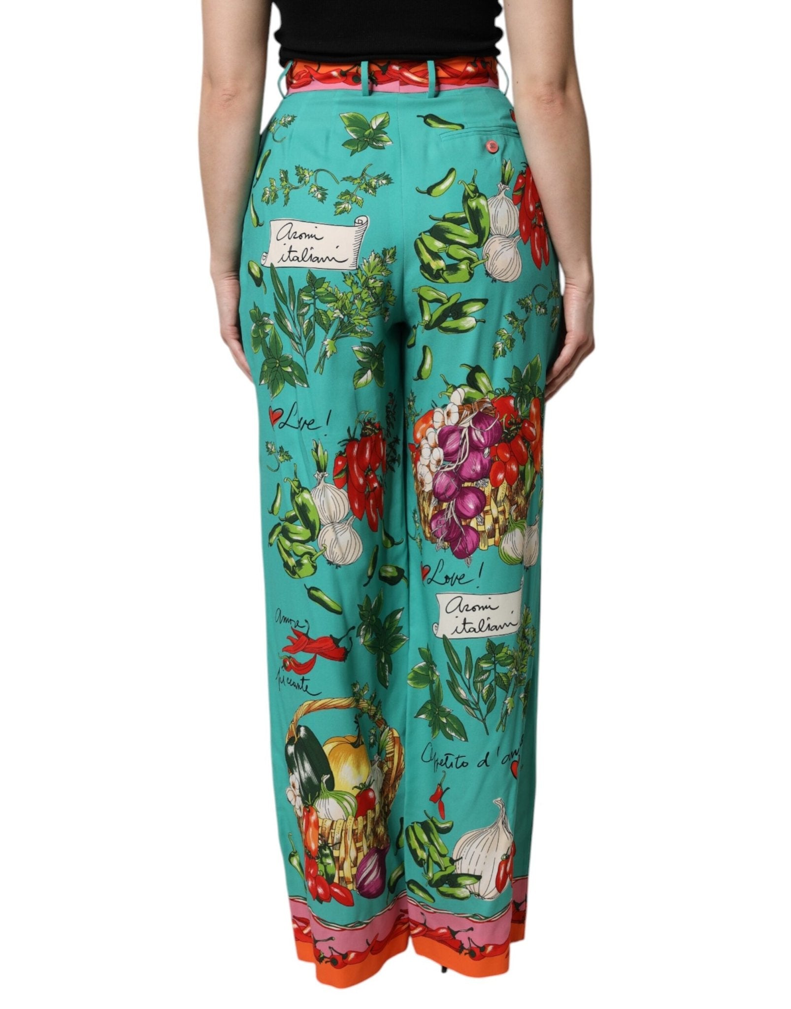 Dolce & Gabbana Green Silk Printed Straight Pants - Sandy Store ByNet