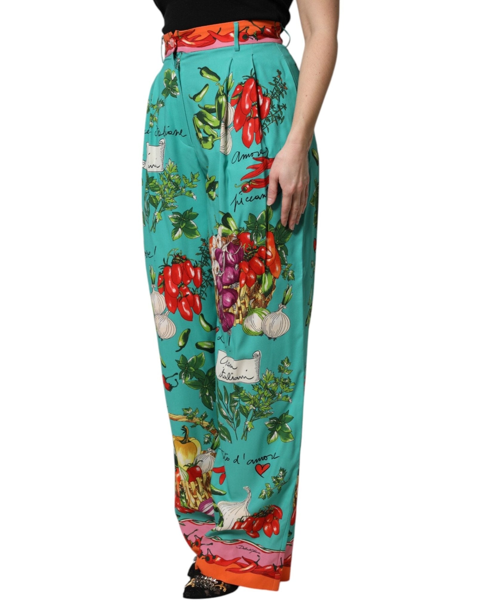 Dolce & Gabbana Green Silk Printed Straight Pants - Sandy Store ByNet