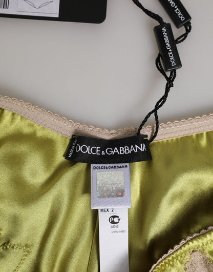 Dolce & Gabbana Green Silk Satin Floral Lace Trim Panty Underwear – IT2 | S par Dolce & Gabbana | Disponible sur Sandy Store ByNet