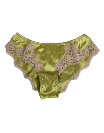 Dolce & Gabbana Green Silk Satin Floral Lace Trim Panty Underwear – IT2 | S par Dolce & Gabbana | Disponible sur Sandy Store ByNet