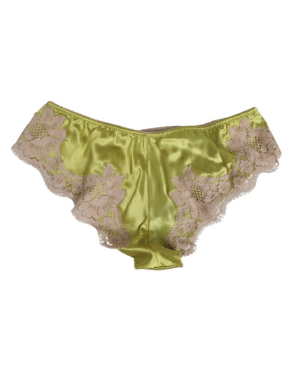 Dolce & Gabbana Green Silk Satin Floral Lace Trim Panty Underwear – IT2 | S par Dolce & Gabbana | Disponible sur Sandy Store ByNet