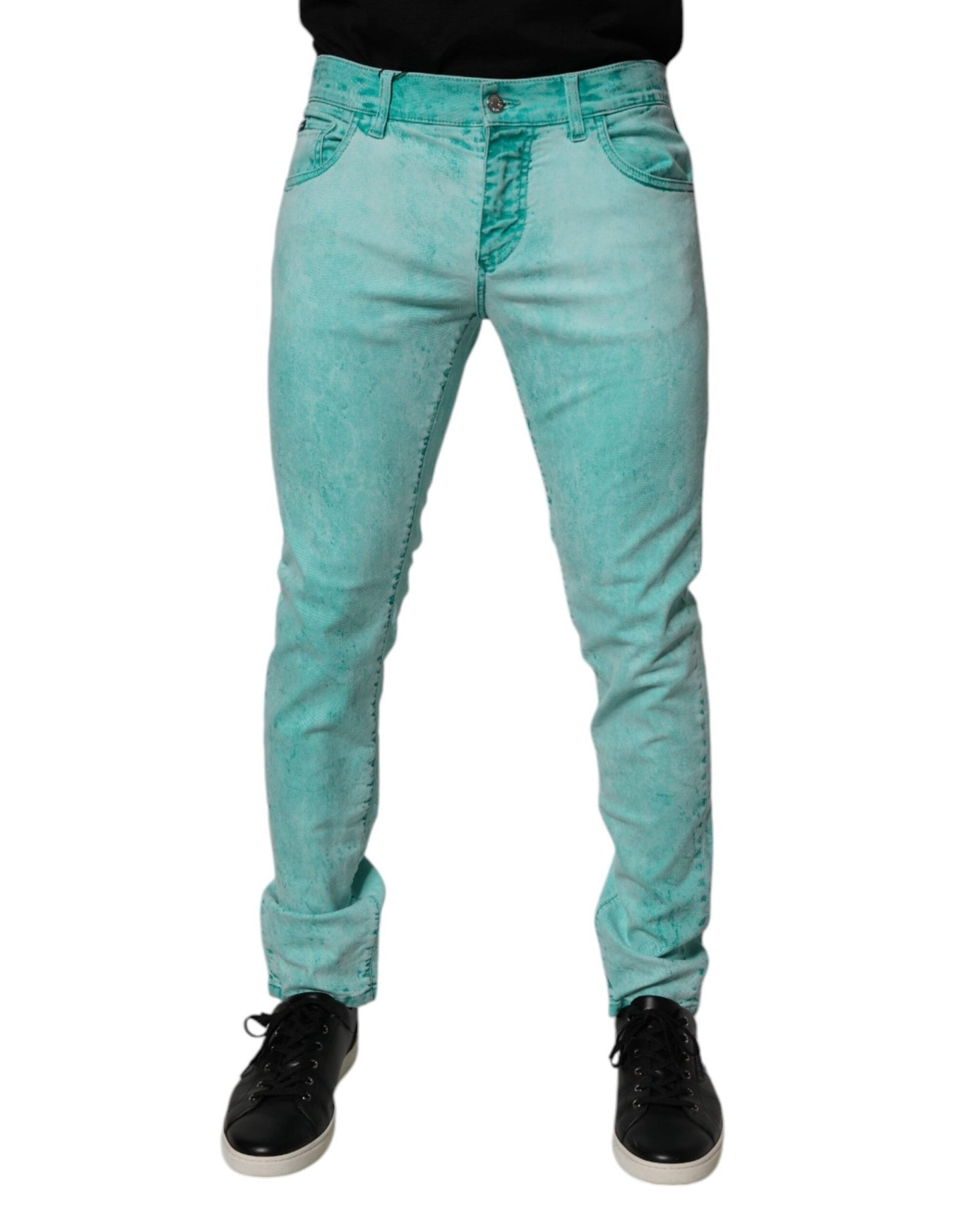Dolce & Gabbana Green Tie Dye Cotton Skinny Men Denim Jeans – IT48 | M par Dolce & Gabbana | Disponible sur Sandy Store ByNet