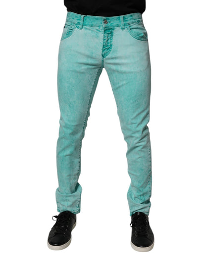 Dolce & Gabbana Green Tie Dye Cotton Skinny Men Denim Jeans – IT48 | M par Dolce & Gabbana | Disponible sur Sandy Store ByNet